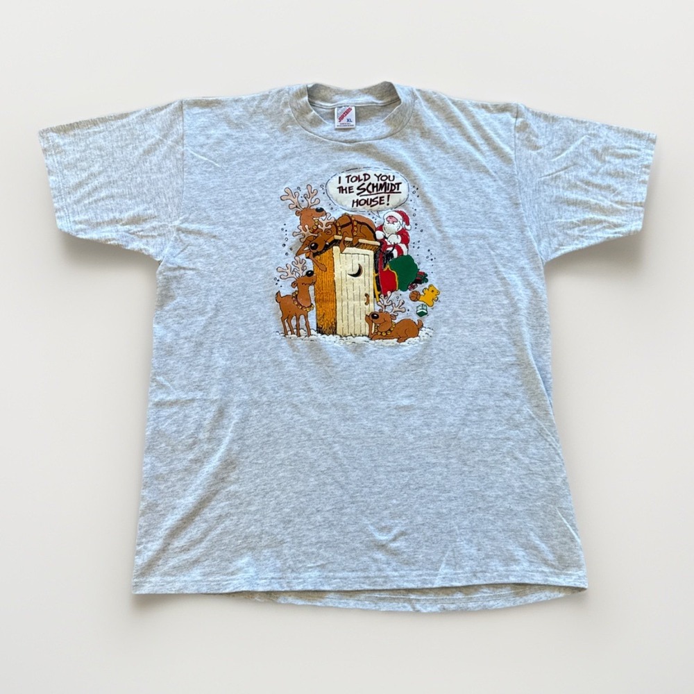 Vintage Christmas Shirt Mens XL I Told You The Schmidt House Outhouse Santa 90s‎